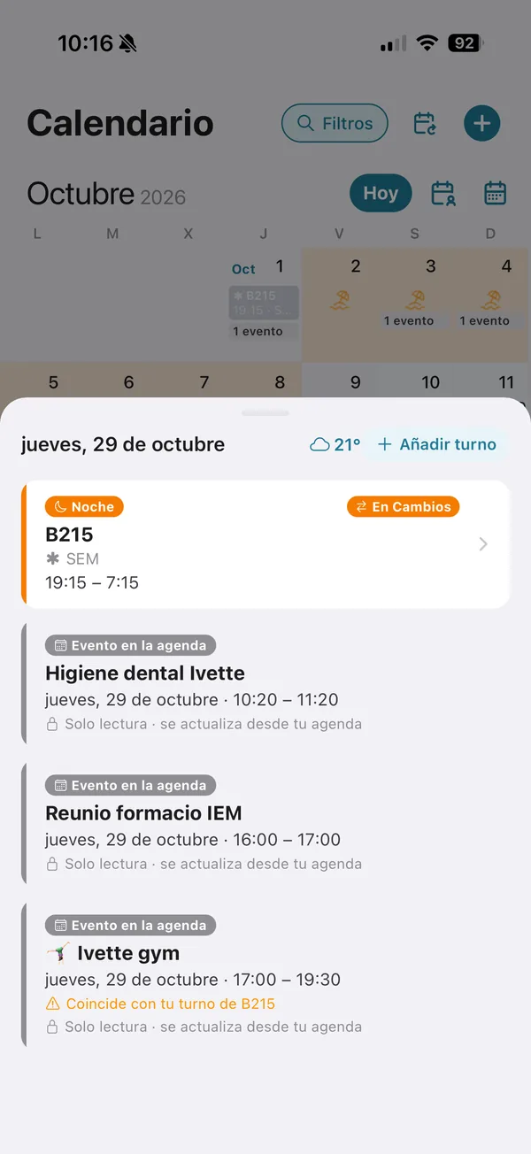 O detalle de cada cita