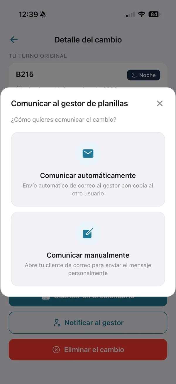 Comunicar o cambio ao xestor de cuadrantes