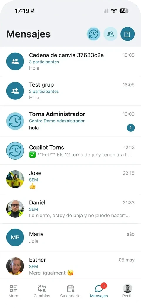 Sistema de mensaxería interno